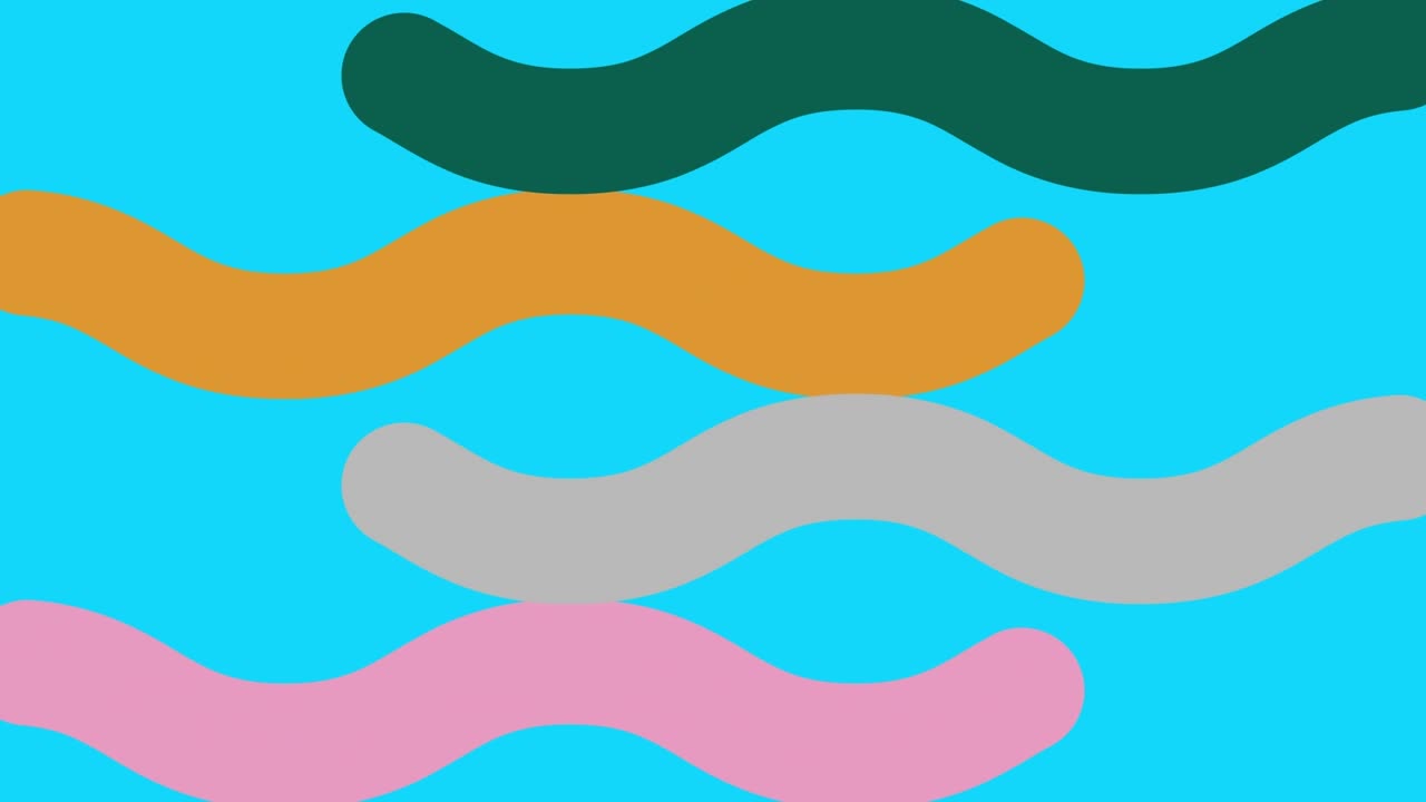 Animation of orange, green, pink and beige waves moving over blue background