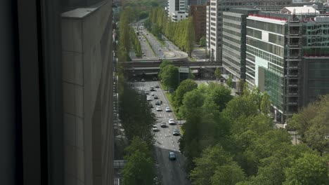 high angle looking down at theodor-heuss-allee road and light traffic