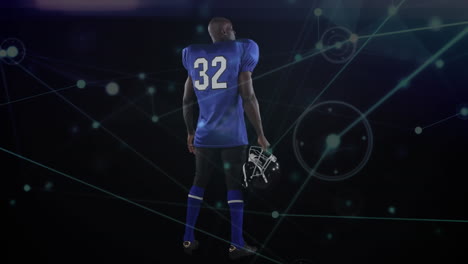 animation of network of connections over african american american football player