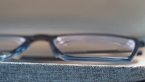 close-up of eyeglasses in a case