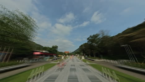 Hyperlapse-walking-from-Ngong-Ping-Village-towards-Po-Lin-Monastery-and-Big-Buddha-on-Lantau-Island,-Hong-Kong