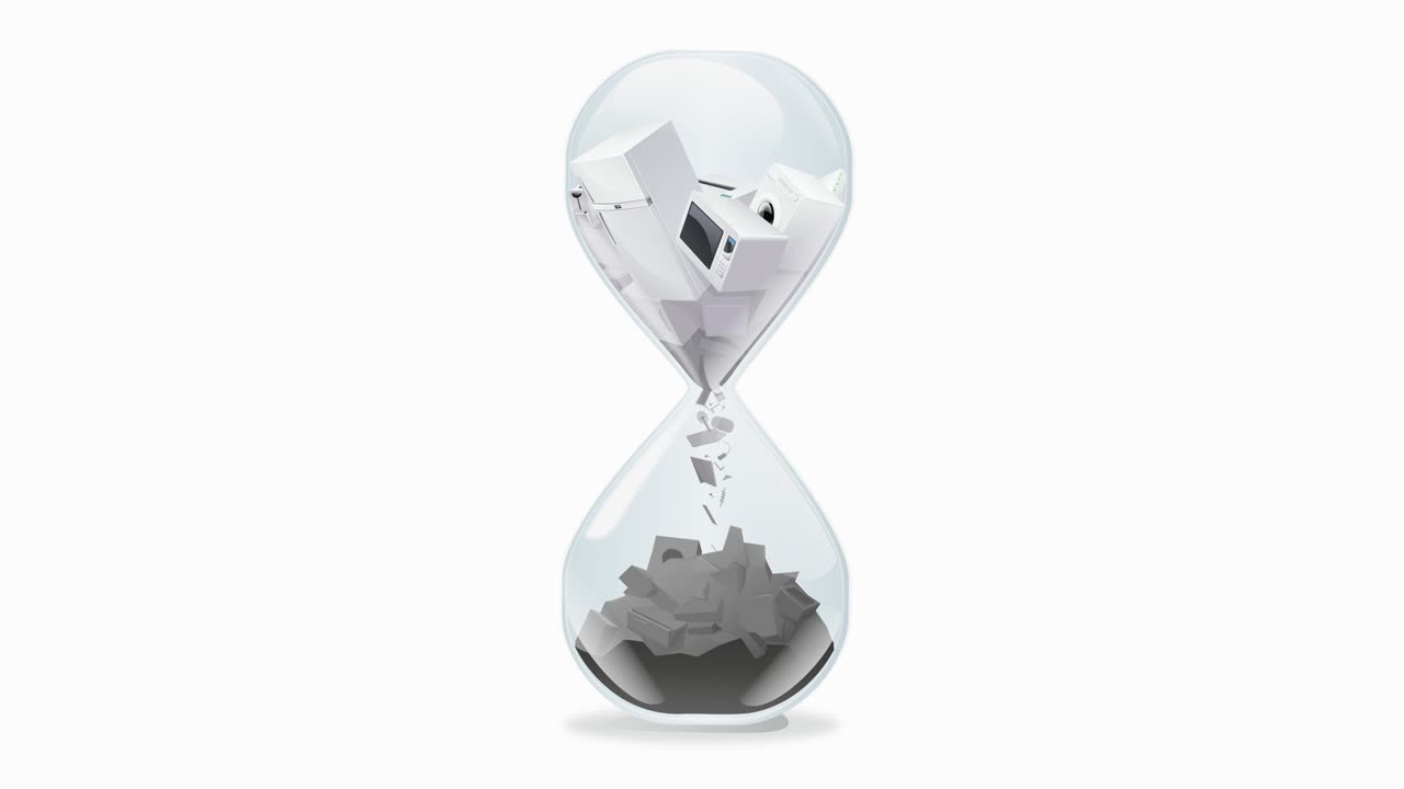 Planned obsolescence Hourglass on white background