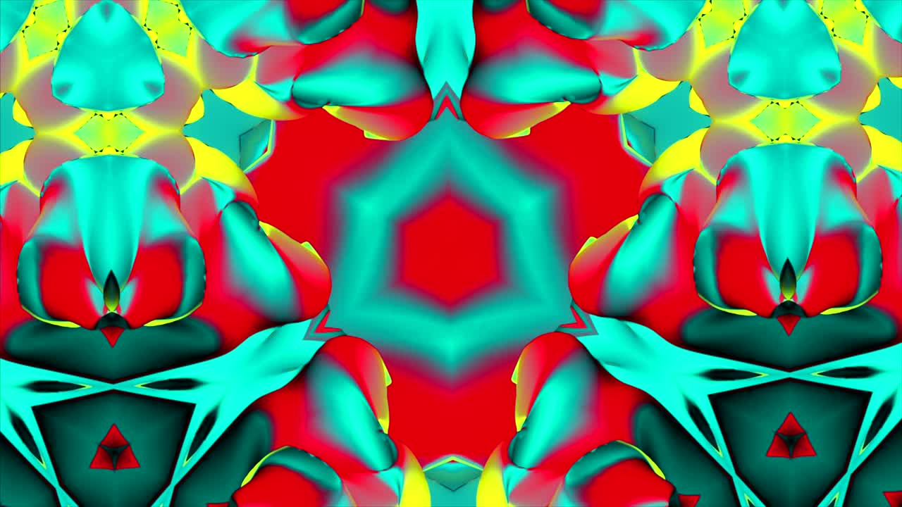 colorido ciclo de fondo de video caleidoscópico. coloridos patrones caleidoscopicos cambian rápidamente de forma. patrones orgánicos de baja poli. geometrías complejas fluyen suavemente, sin problemas. muchos colores y buena iluminación