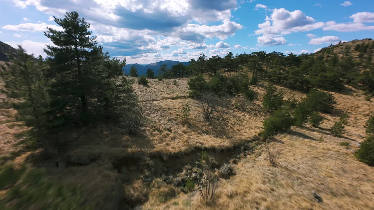 Piani di Praglia, plateau, Liguria in Italy. Aerial drone FPV