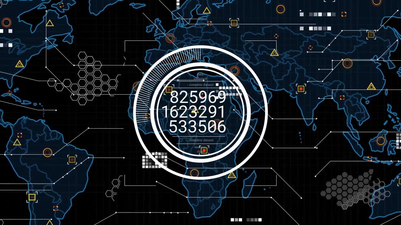 Central HUD appearing and expanding while updating readouts and pulsing map hexes for analytics
