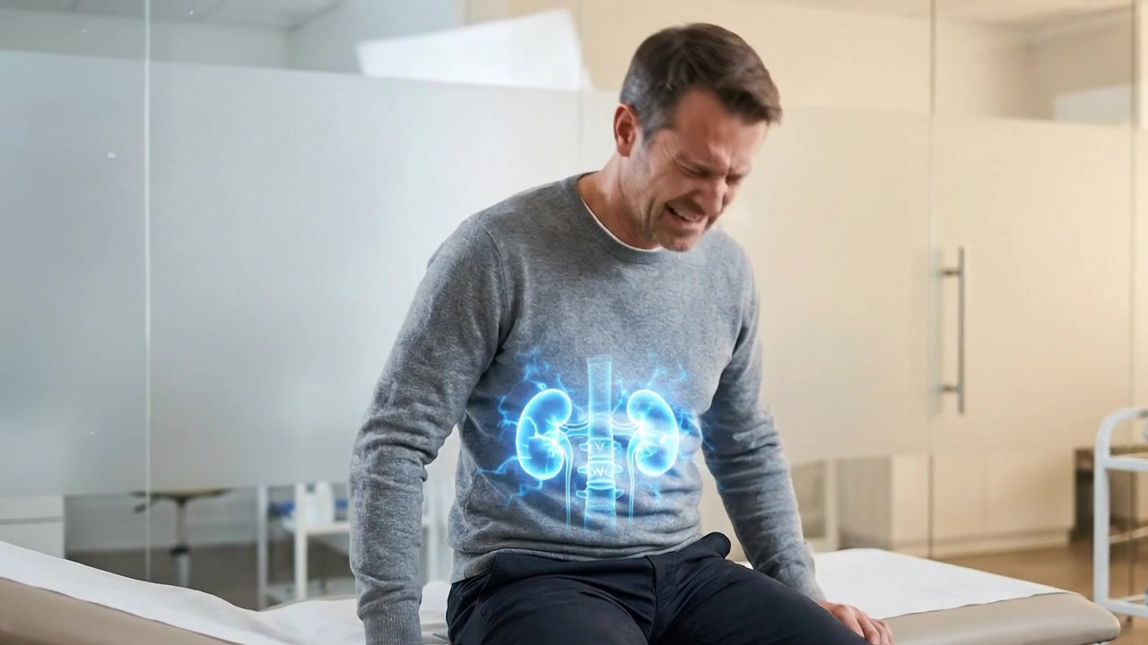 Man Suffering From Kidney Pain in Medical Office
