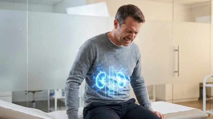 Man Suffering From Kidney Pain in Medical Office