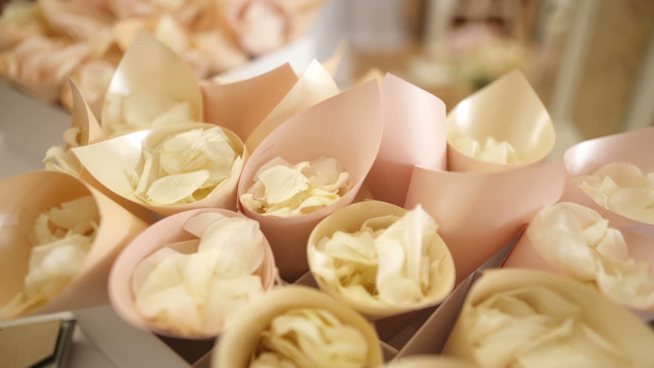 콘에 장미 꽃잎 색종이