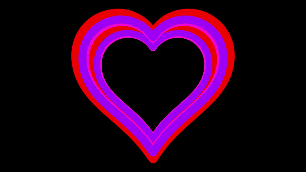 Contorno di cuore al neon rosa che brilla su sfondo nero con uno stile romantico pulito, perfetto per San Valentino.