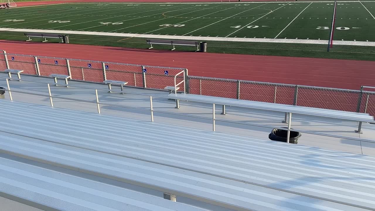 High School Football Field (Track And Field) At Portola High School In Irvine, California (USA). Left To Right Bleacher Seat POV