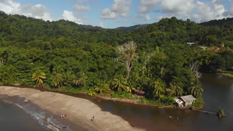 grande riviere river flowing into the bay at this epic secluded village on the north coast of the caribbean island of trinidad