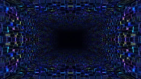 animación en bucle sin costuras de 4k. vuela a través de un túnel simétrico de espejo con patrón de neón, patrón de brillo de ciencia ficción. luz de neón de reflexión brillante. fondo brillante simple, estructura de ciencia ficción