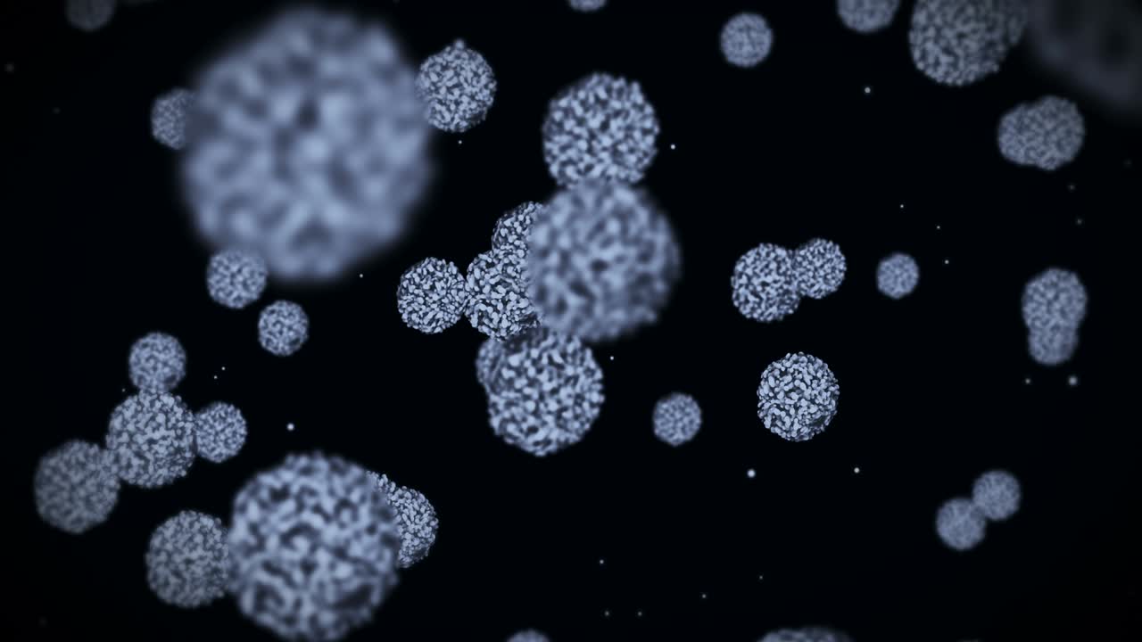 célula de virus en forma esférica. virus patógenos que causan infección. animación en bucle de virus humanos. microorganismo bacteriano. brote de enfermedad viral.