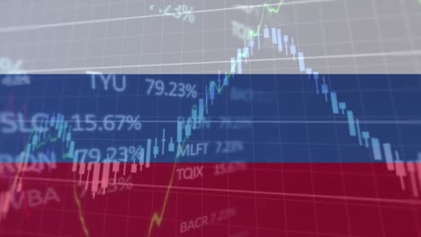 Animation-Der-Datenverarbeitung-über-Der-Flagge-Russlands