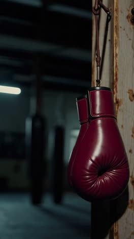 vintage red leather boxing gloves hanging