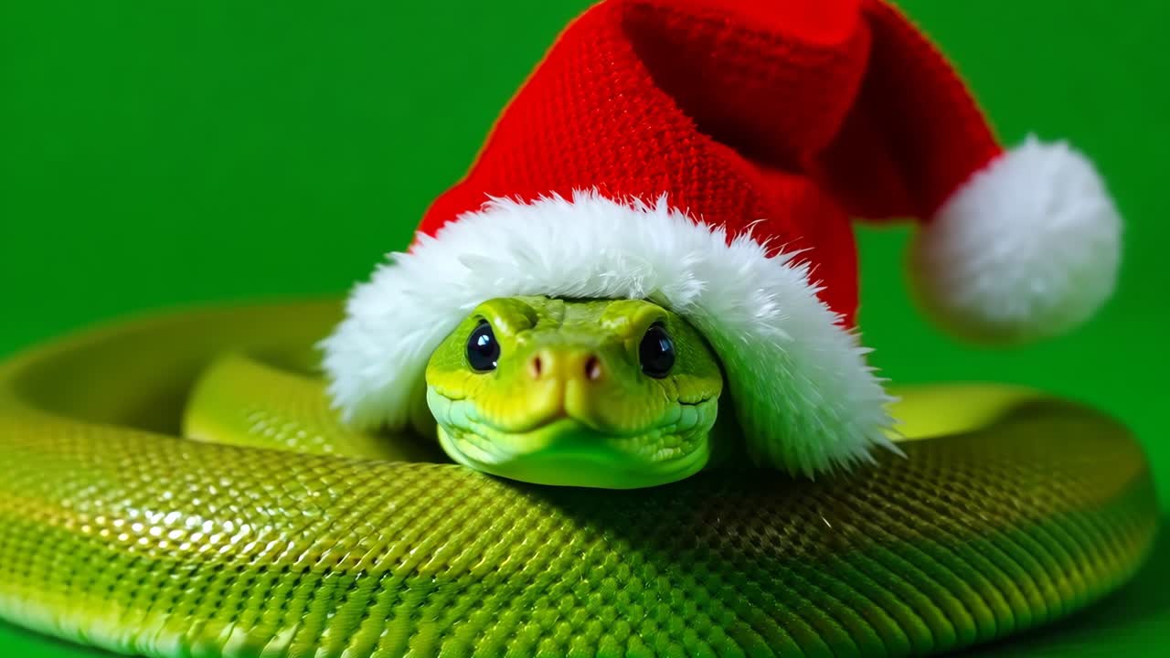 초록색 배경에 산타 모자를 입은 초록색