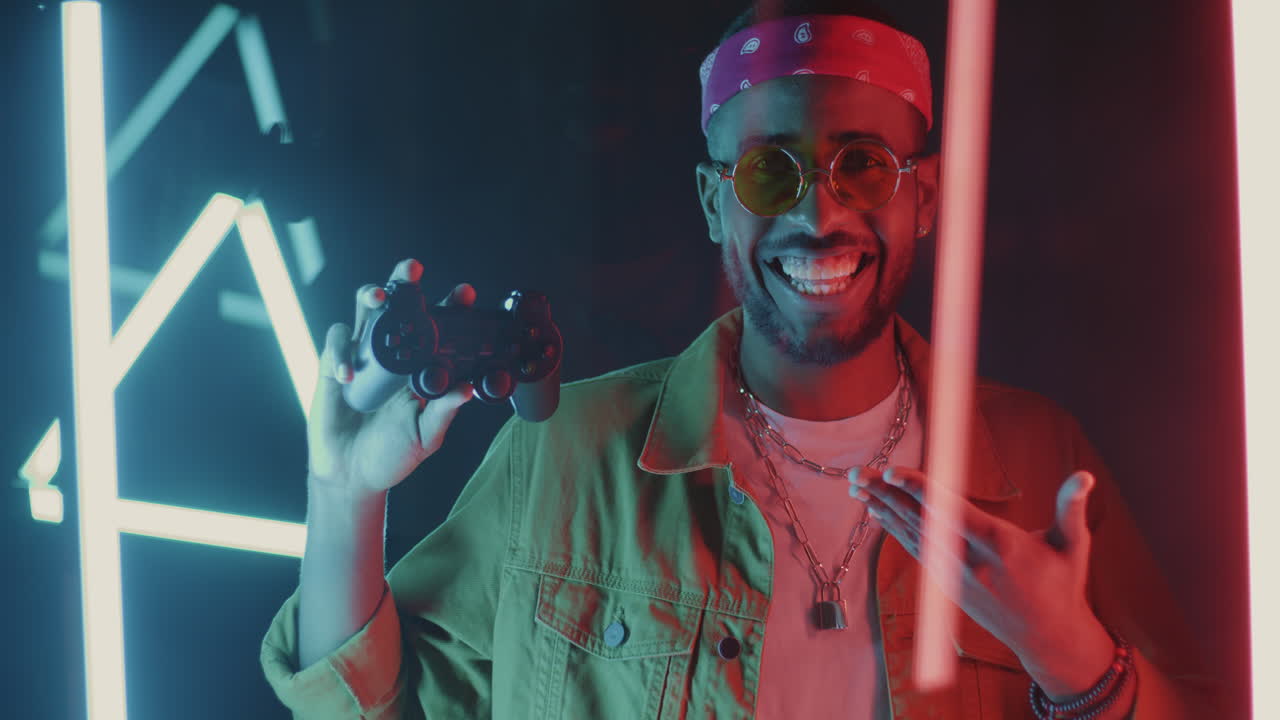 Stylish Gamer with Neon Lights