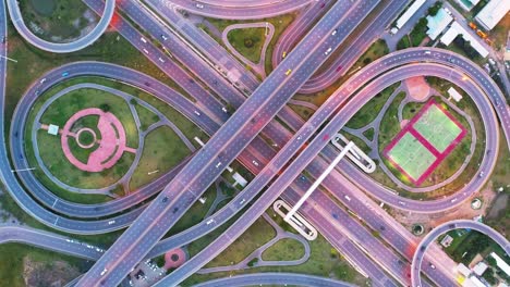 4k : aerial view network or intersection of highway road for transportation or distribution concept background.