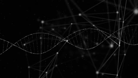 animation of network of connections over dna strand on black background