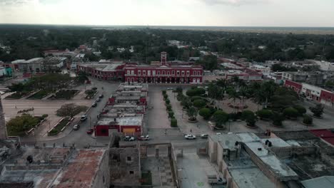 Fligjt-over-Main-plaza-of-Motul-Yucatan