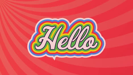 digital animation of hello text with rainbow shadow effect against red radial background