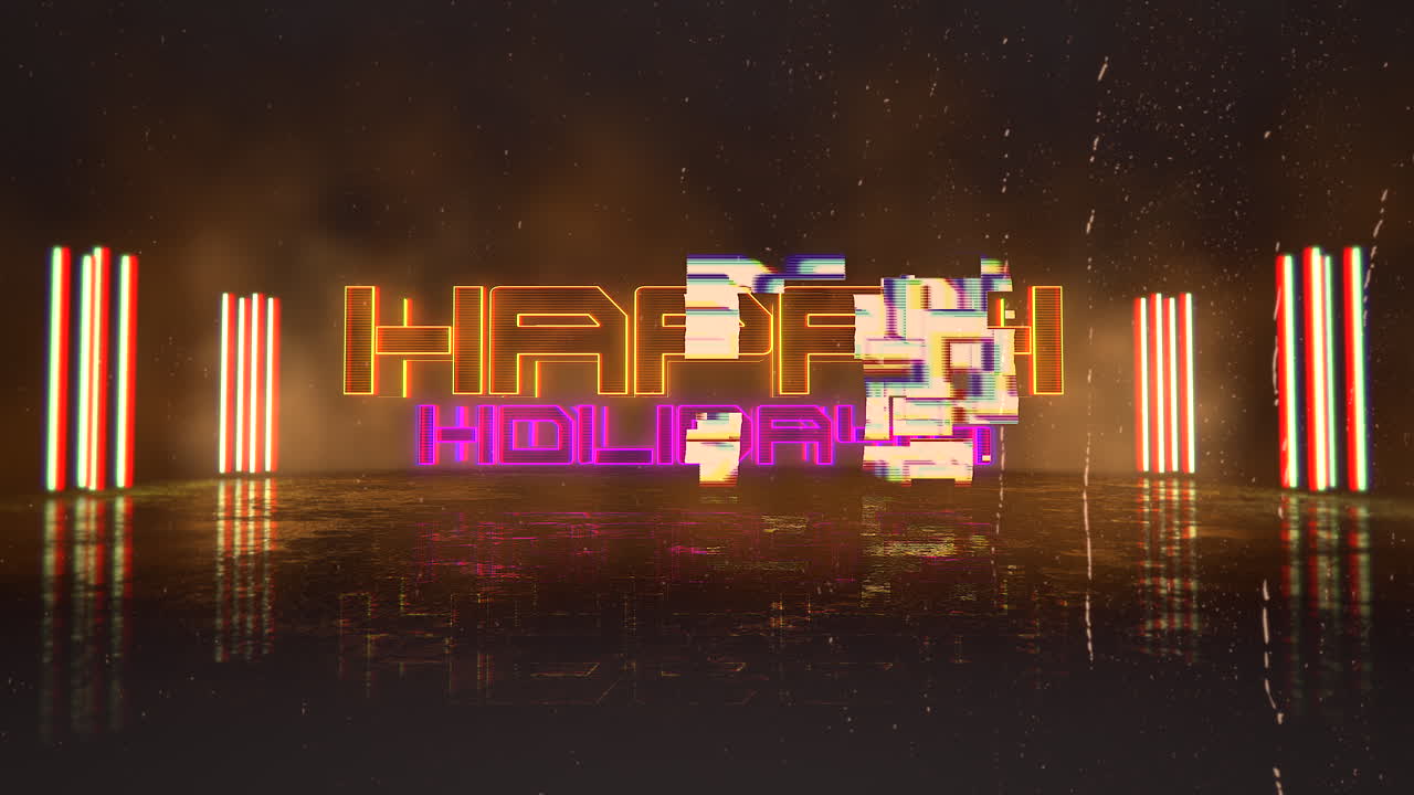 felices fiestas con luces de neón y lluvia en la calle de la ciudad ciberpunk