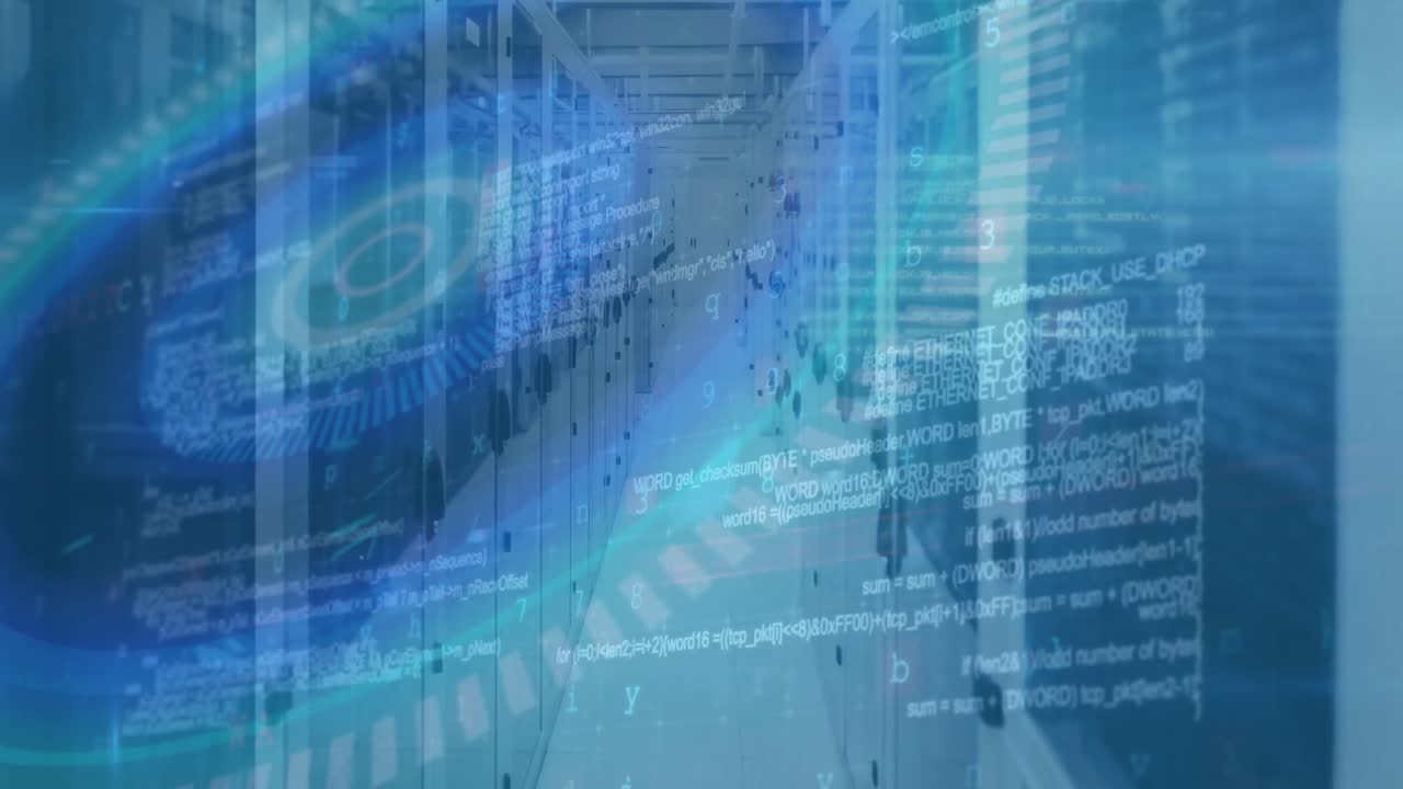 animación del escaneo del alcance y el procesamiento de datos a través de servidores informáticos en segundo plano