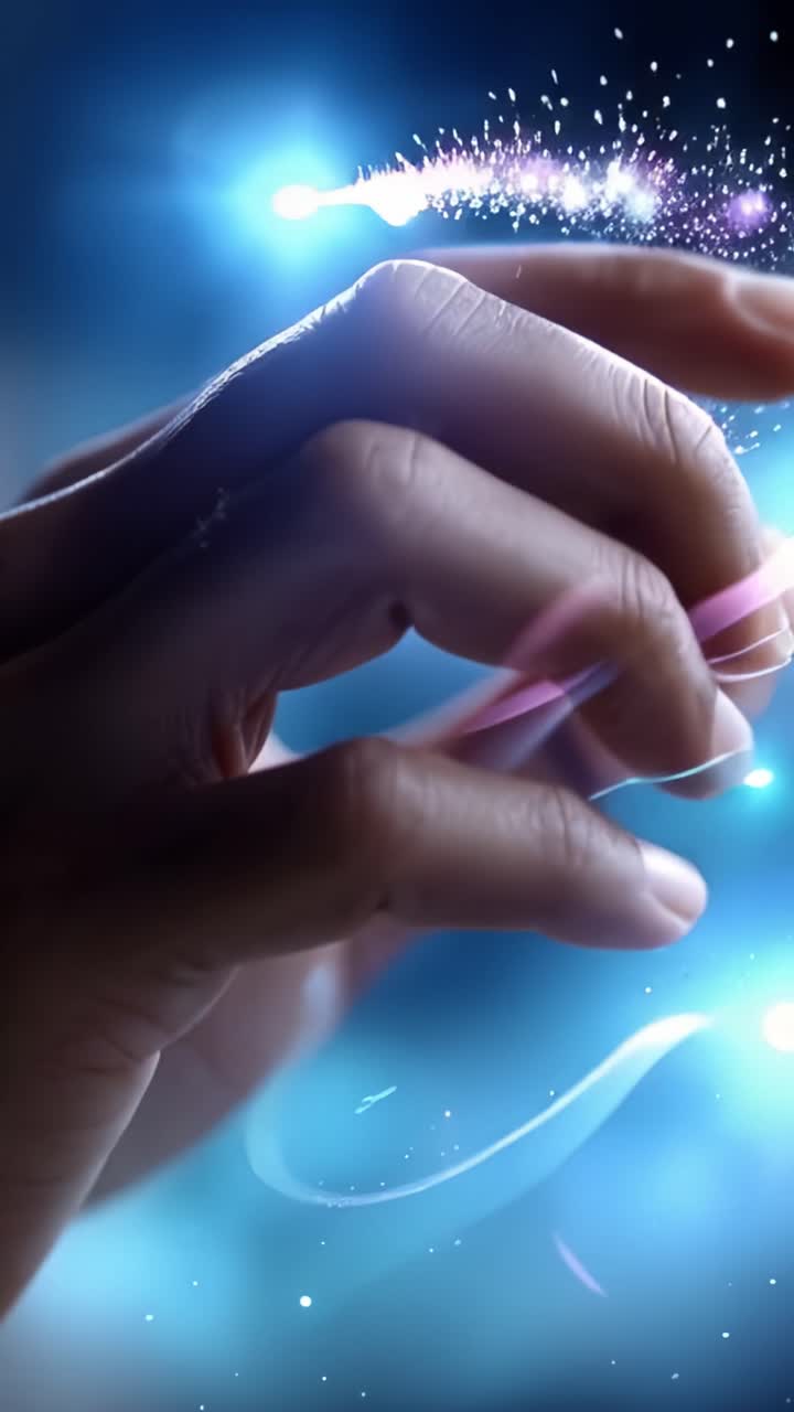 Uma Vista Detalhada de uma Mão Alcançando uma Fonte de Luz Cintilante, Capturando um Momento de Conexão com um Brilho Etéreo e Vibrações Energéticas na Atmosfera