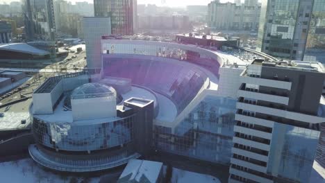 modern architectural complex in a cityscape, winter aerial view