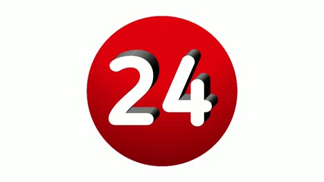 3d number 24 twenty four sign symbol animation motion graphics icon on red sphere on white background,cartoon video number for video elements