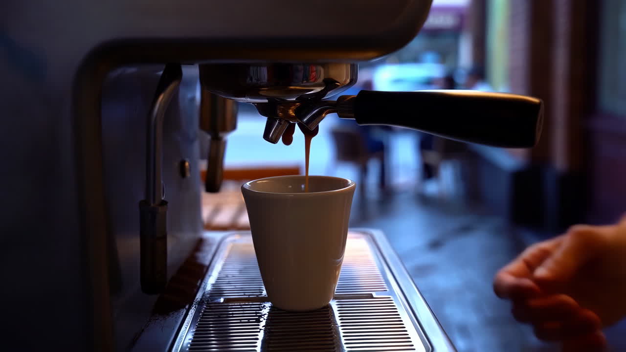 Barista preparing espresso coffee in a cafe
