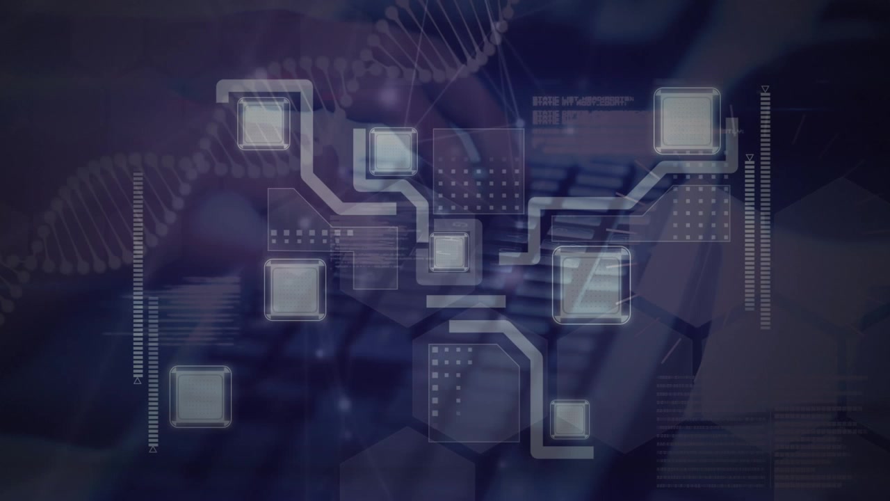 Animation of network of connections and diverse data over digital city