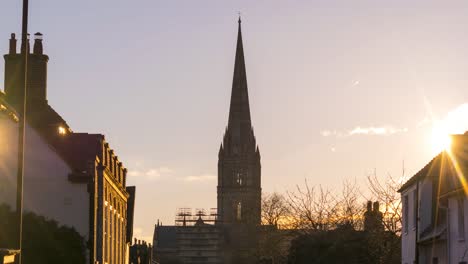day to night timelapse of salisbury with a view from st.anna street in salisbury, looking up to salisbury cathedral as the sun sets