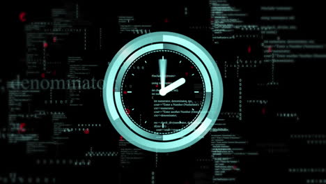 animación del procesamiento de datos y el tic-tac del reloj sobre fondo oscuro