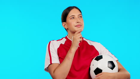 Young-woman,-soccer-and-thinking-with-ball