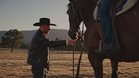 cowboy and horse at sunset