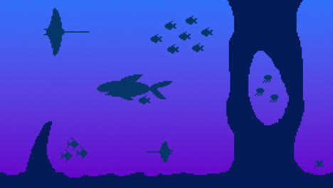 pixel art underwater scene with marine life