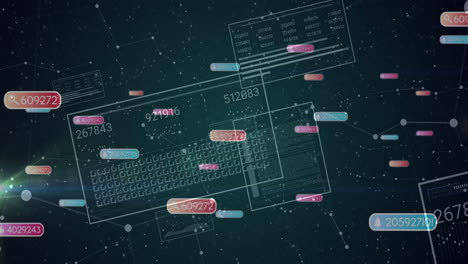 floating numbers and digital animation with keyboard schematics over starry background