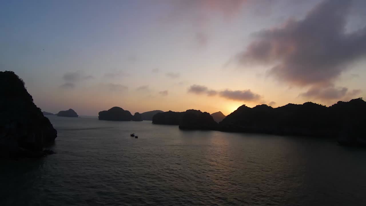 Epic Sunset over Halong Bay, Cat Ba Island, Vietnam.