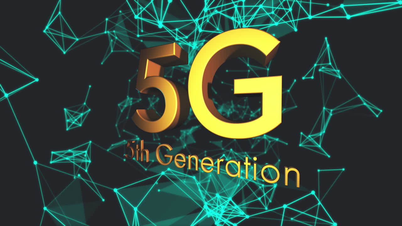 animación digital de texto 5g contra una red de conexión brillante sobre un fondo negro