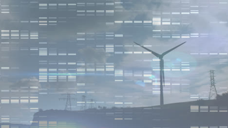 animation of moving columns over wind turbine and pylons