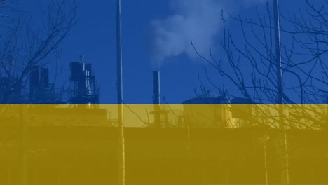 Animation-Der-Flagge-Der-Ukraine-über-Der-Fabrik