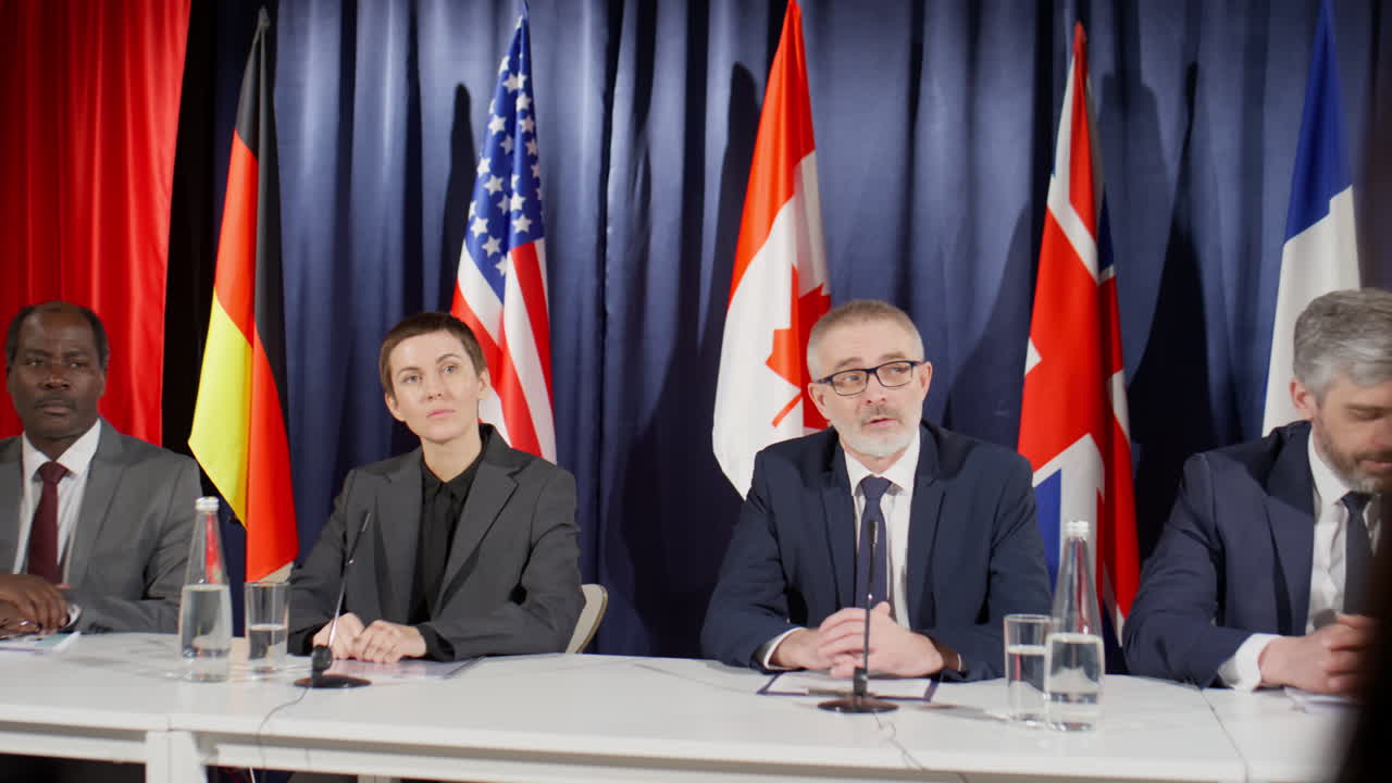 World Leaders Giving Speech at Summit Press Conference