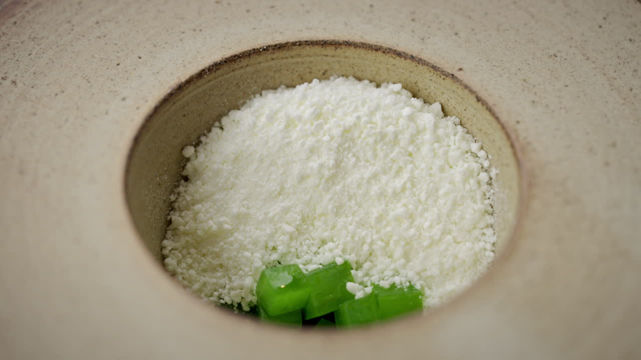 Close-up of a dessert with gelatin and powder