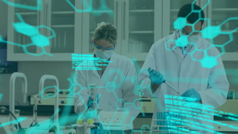 animación del procesamiento de datos científicos sobre diversos científicos en el laboratorio