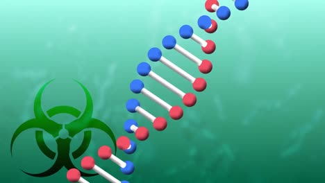 Animation-Des-Biohazard-Symbols-Und-Des-Sich-Drehenden-DNA-Strangs