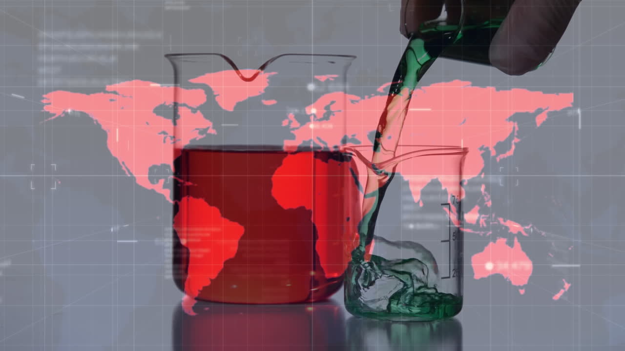 측정 컵 위 에 있는 세계 지도 의 애니메이션