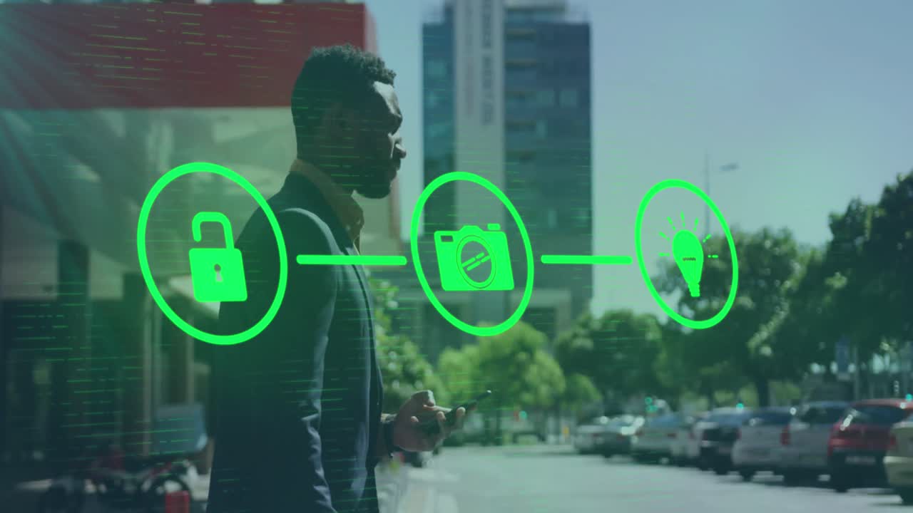 animación de iconos de los medios sobre el empresario afroamericano