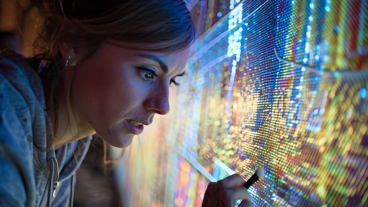 Artist carefully applying colors to vibrant mosaic in urban space