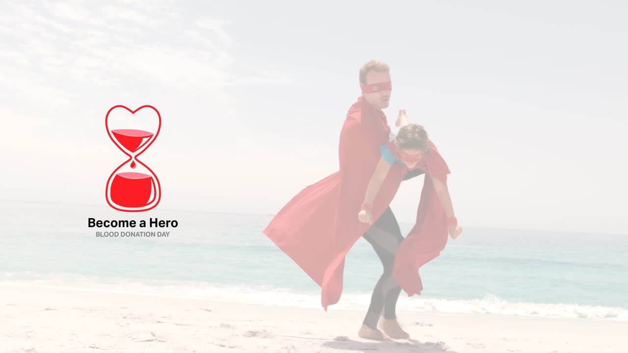 아버지 와 아들 위 에 있는 헌혈 로고 와 텍스트 의 애니메이션